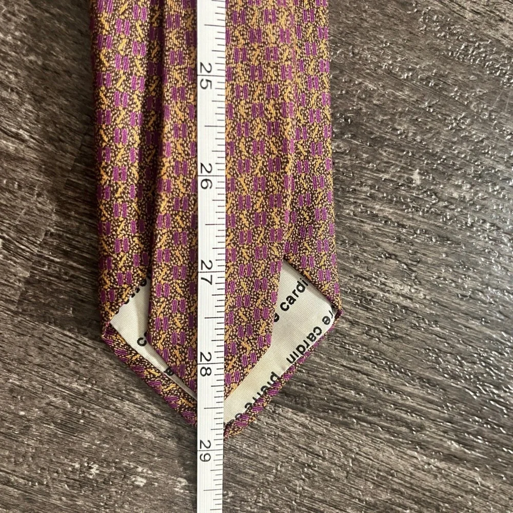 Vintage Pierre Cardin Burgundy Gold Geometric Pattern Silk Necktie Men's Fashion